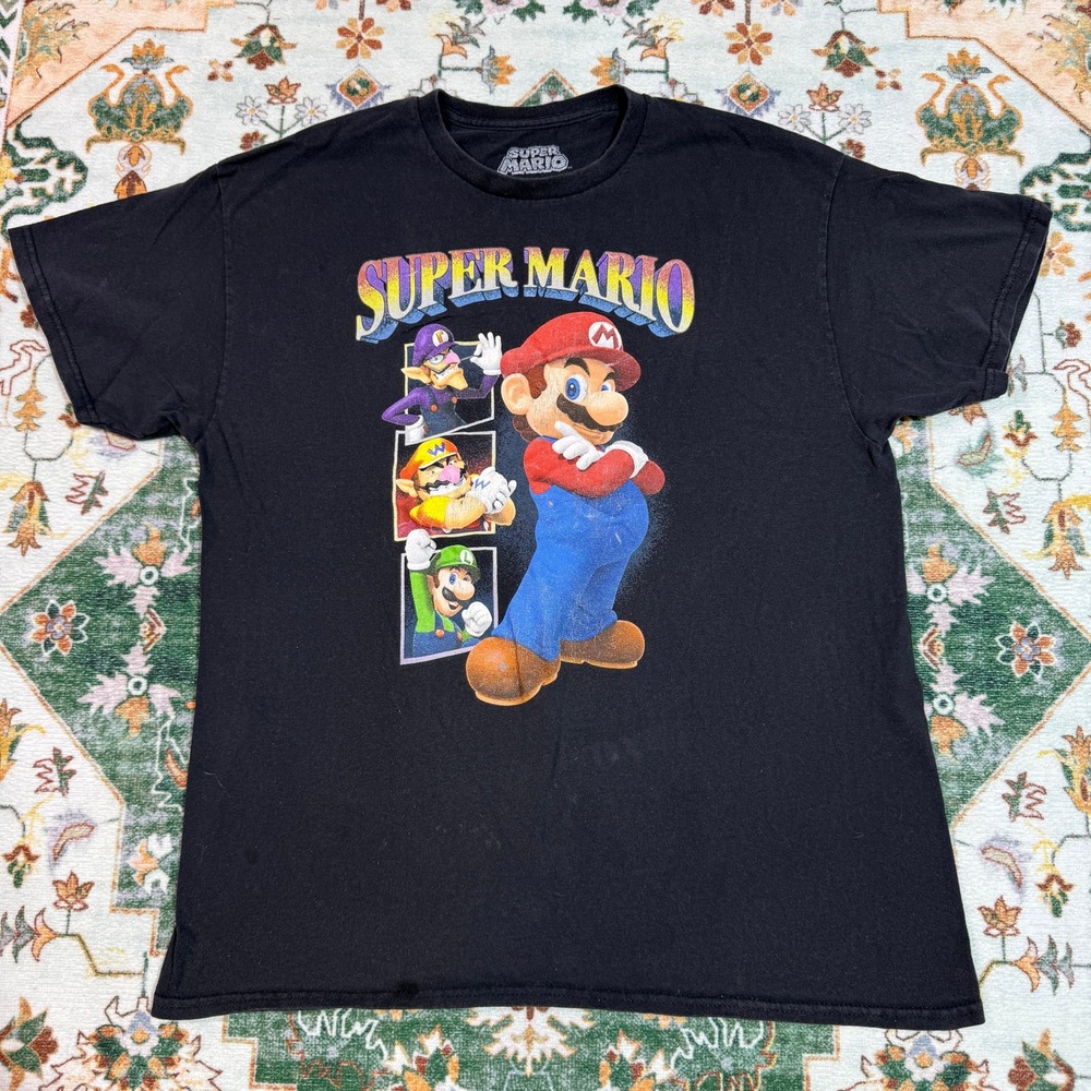 Super Mario T-Shirt Black Graphic Print Nintendo‎ Video Game Characters Men's